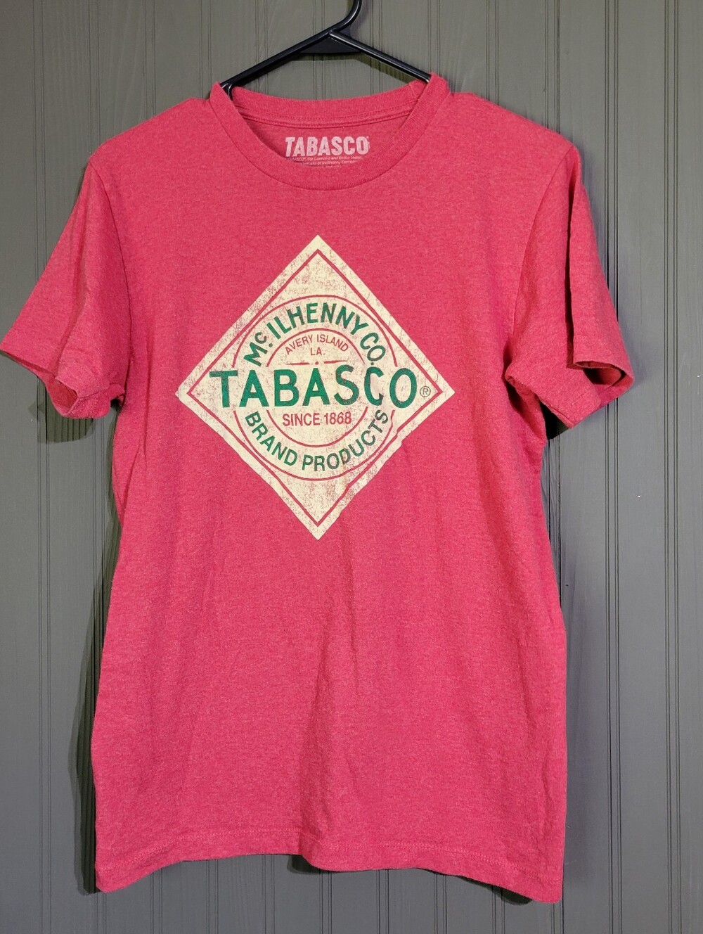 Tabasco Short Sleeve Graphic T-Shirt Crewneck Distressed Logo Red Men's Small